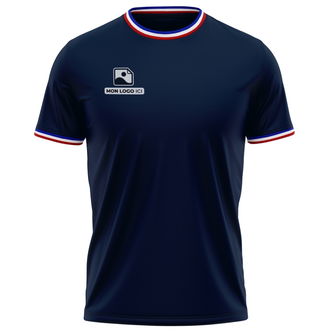 T-Shirt Homme avec Liseré Français avec liseré tricolore (Drapeau Français) de qualité supérieure - Marquez votre T-Shirt Homme avec Liseré Français avec votre Logo d'Entreprise (imprimé en France)