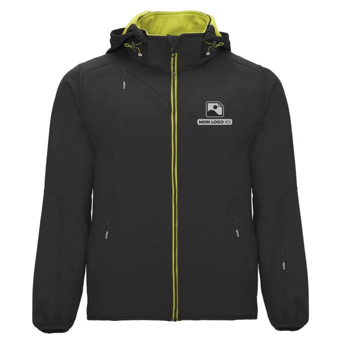 Veste Softshell Contrastée avec capuche Amovible de qualité supérieure - Marquez votre Veste Softshell Contrastée avec capuche Amovible avec votre Logo d'Entreprise (matériau de personnalisation haut de gamme, imprimé en France)